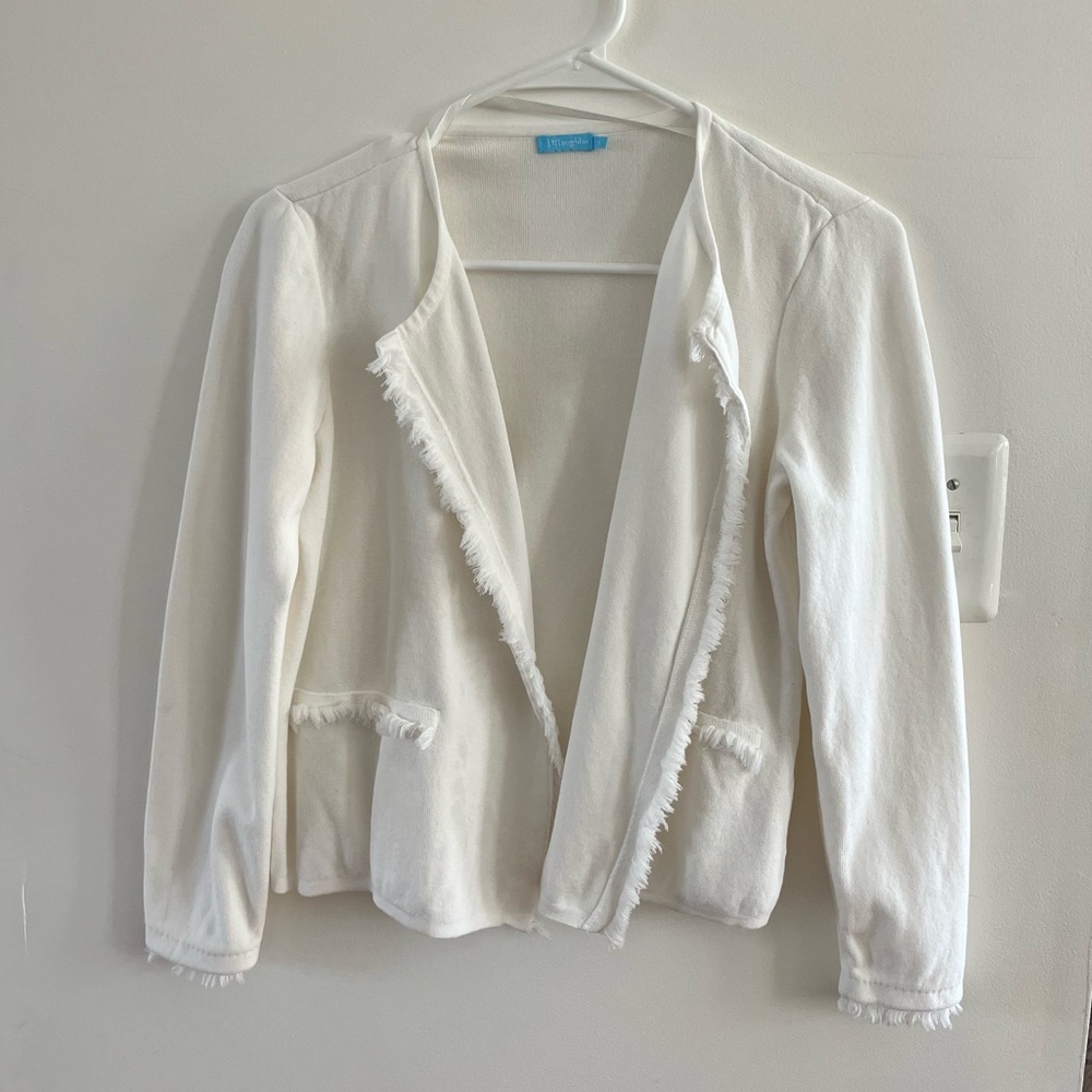 J.McLaughlin White Fringe Cardigan
